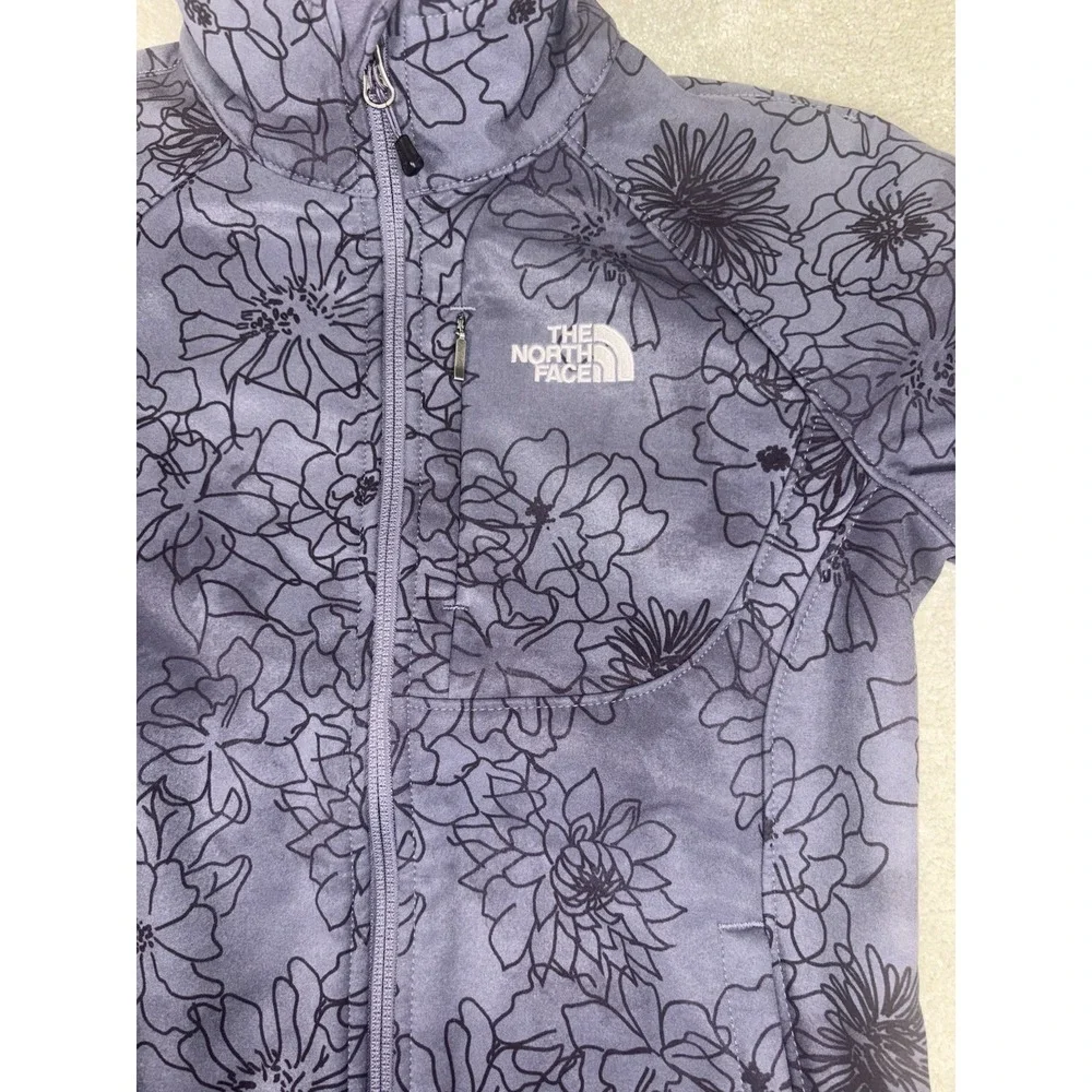 The North Face Full Zip Jacket Women Sz Xs Apex Bionic Floral Dk Purp Soft Shell